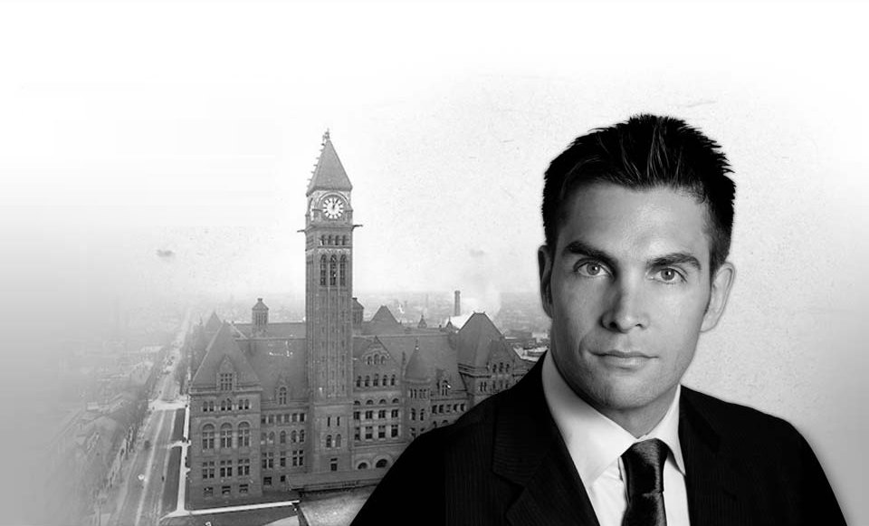 Chris Murphy in front of Old City Hall, Toronto